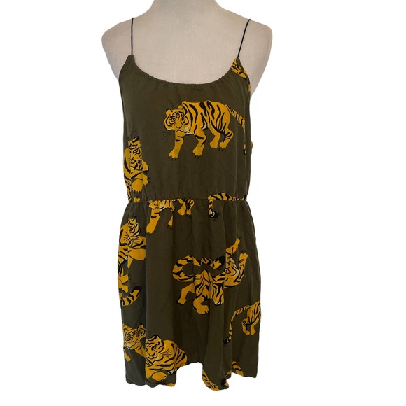 Hurley Women's Large Tiger-Print Strappy Cover-Up  Dress ~ Green & Mustard - Picture 3 of 11